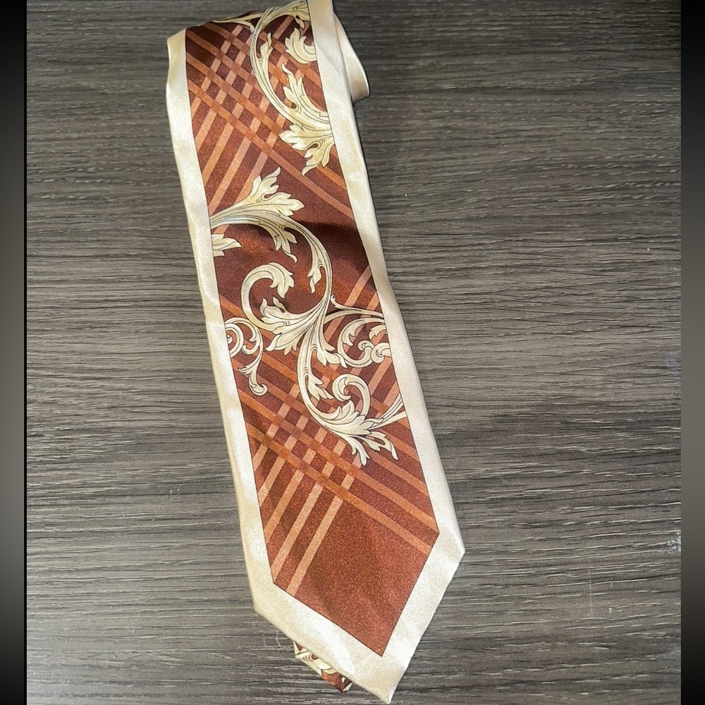 Vintage Karl Knox Hand Made Tie Elegant Brown and Cream